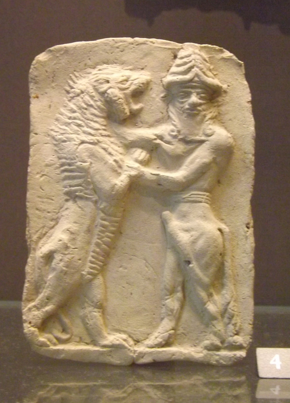 Relief with Combat Between a Lion and a Bull-Man from Eshnunna in the Louvre, June 2013