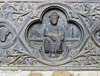 exeter cathedral, devon,aisle front of c13 chest tomb , currently under bishop marshall