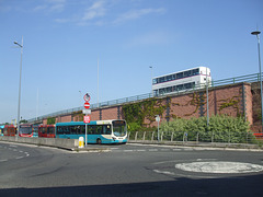DSCF8122 Arriva 2977 (MX09 OPH) and former First 30806 (R626 JUB) in Warrington - 17 Jun 2017