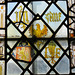 great dunmow church, essex,c16  glass quarries, some heraldic, with ihc upside down!