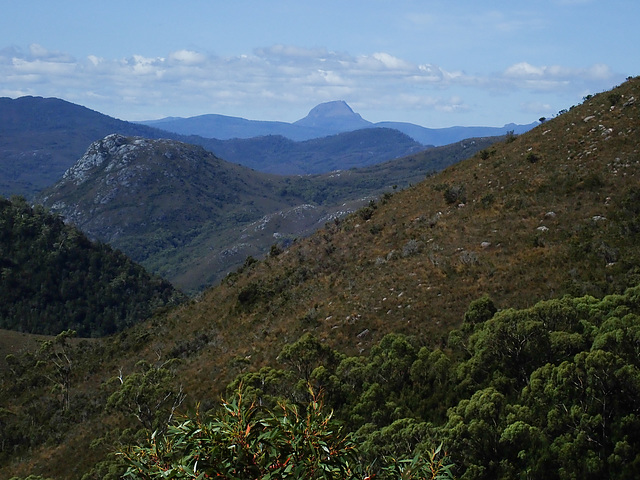 Mountainous country on the way south to Strahan