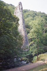 Climbers on Ilam Rock, Dovedale (Scan from August 1989)