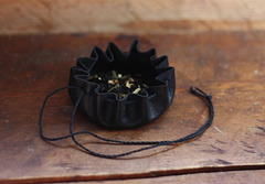 Black leather herb pouch