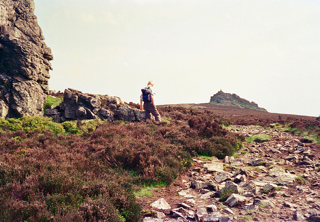 Looking back to Mainstone Rock with Trig Point at 536m (scan from 1996)