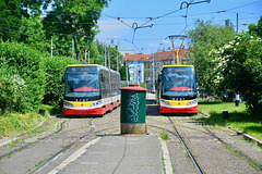 Prague 2019 – DPP Škoda 9397 and 9441 waiting at the Kotlářka loop