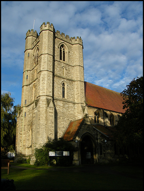 sunlight on a church tower