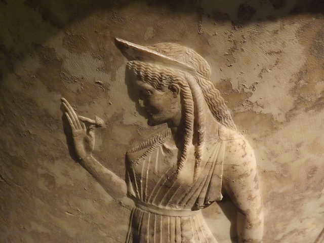 Detail of a Marble Vase in the Shape of a Calyx Krater found in Athens in the National Archaeological Museum in Athens, May 2014