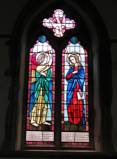 great dunmow church, essex , c20 annunciation glass by pilgrim wetton 1958