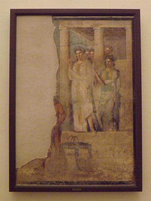 Wall Painting with Iphigenia Leaving the Temple of Artemis to Meet Orestes and Pylades from Pompeii in the Naples Archaeological Museum, July 2012