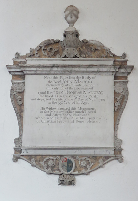 great dunmow church, essex, c18 tomb of rev. john mangey +1782