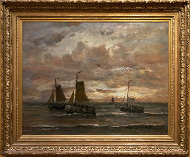 "Coucher de soleil avec bateaux" - Hendrick Willem Mesdag (1907)