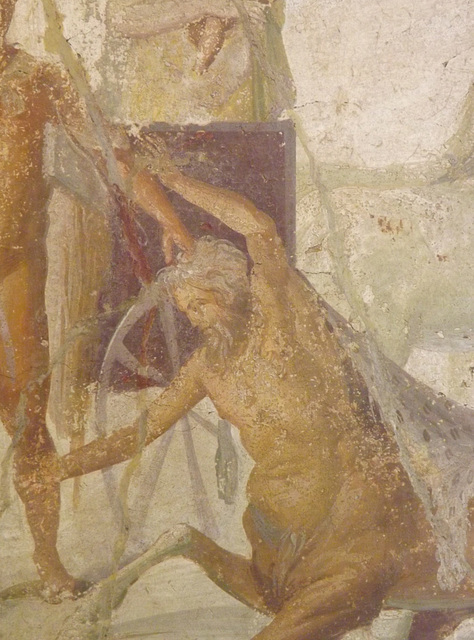 Detail of the Wall Painting with Hercules Grabbing the Centaur Nessus in the Naples Archaeological Museum, July 2012