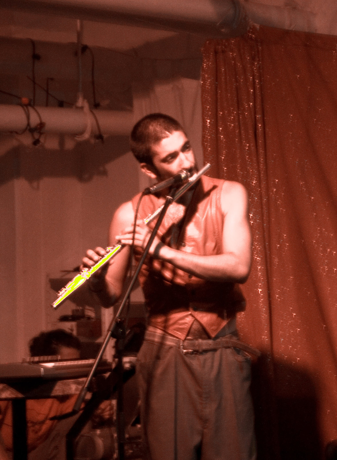 Flautist plays