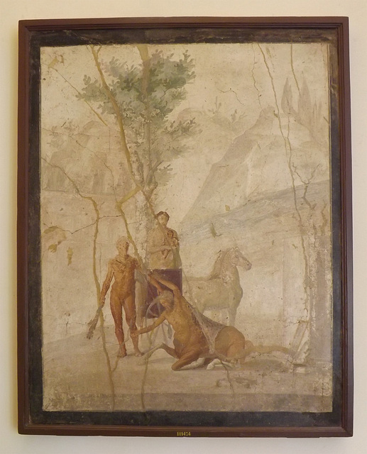 Wall Painting with Hercules Grabbing the Centaur Nessus in the Naples Archaeological Museum, July 2012