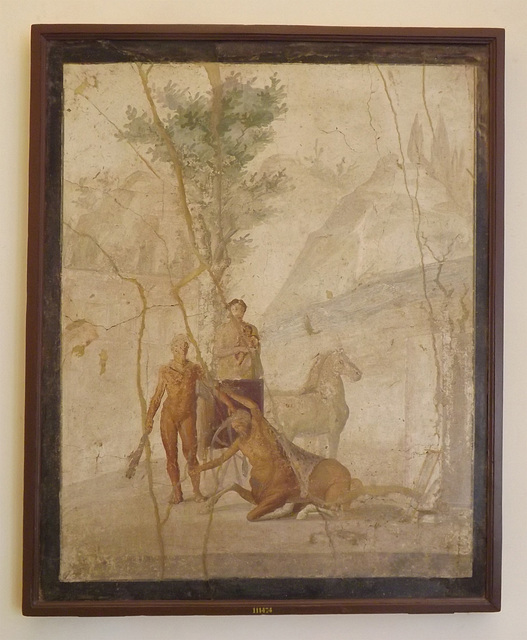Wall Painting with Hercules Grabbing the Centaur Nessus in the Naples Archaeological Museum, July 2012