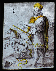 great dunmow church, essex,c18 dutch glass; snake causing man to fall from horse