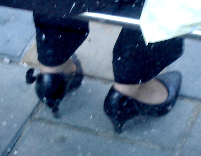 Bus Stop Black Pumps in the rain