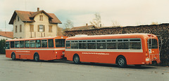 Zugerland Verkhersbetriebe (ZVB) 1 and trailer 149 at the Zug garage - 14 Nov 1987
