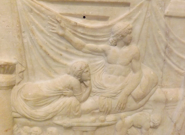 Detail of a Relief with Dionysos in the National Archaeological Museum in Athens, May 2014