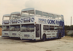 310/01 Premier Travel Services double deckers at Premier Park - 29 June 1985