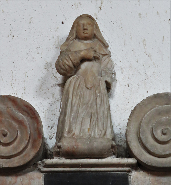 great dunmow church, essex,tiny figure of elizabeth vassall +1652 on her tomb