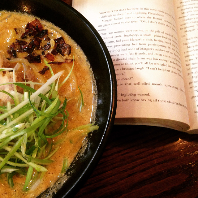 Ramen soup and reading