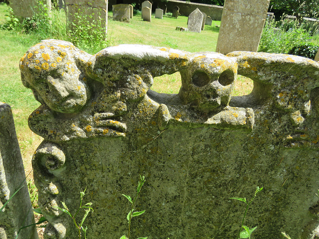 swavesey church, cambs  (3) c18 gravestone with cherub and skull