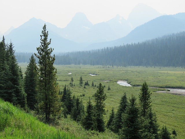 A smoky view from Mount Engadine lodge