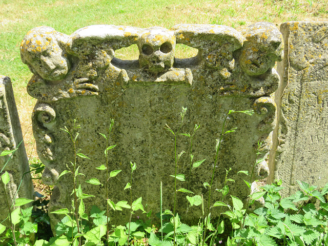 swavesey church, cambs  (8) c18 gravestone with cherubs and skull