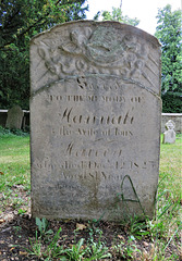 swavesey church, cambs  (9)c19 gravestone with angel blowing last trump for hannah +1823