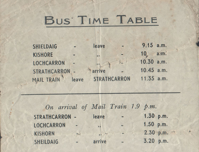 Duncan MacLennan's Shieldaig-Strathcarron bus timetable prior to 1964