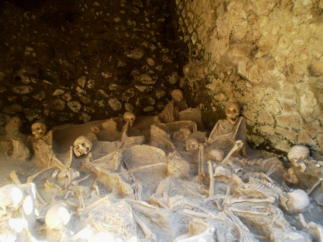 Skeletons of victims of Vesuvius' eruption.