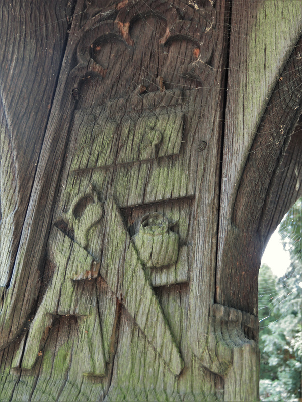 great dunmow church, essex, carpenters' tools carved on tomb of thomas gibbons +1891