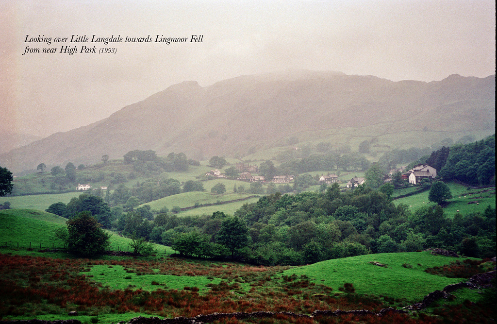 Looking over Little Langdale towards Lingmoor Fell from near High Park (Scan from 1993)