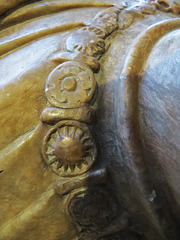 st helen bishopsgate, london,marguerites and sunbursts on the  chain around his neck, detail of tomb of merchant sir john crosby +1476