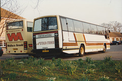 Stainton of Kendal LIB 3767 (D232 MEC) and Wallace Arnold L928 NWW at the Smoke House, Beck Row – 4 Apr 1996 (305-34)