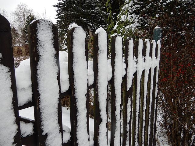 Lattenzaun im Schnee