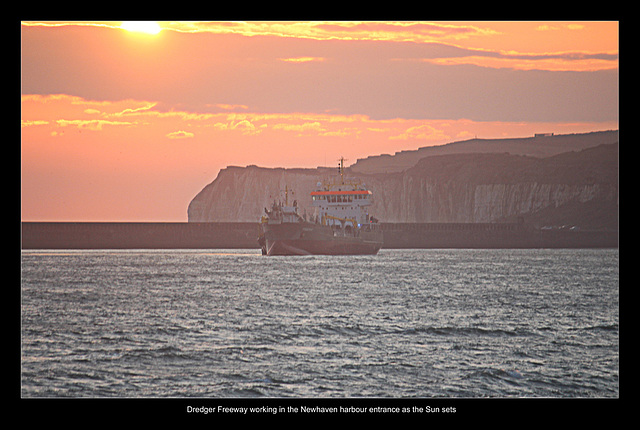 Freeway dredging Newhaven Harbour at sunset - 5.4.2016