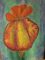 Poppy Seed Head. Watercolour and Inktense blocks