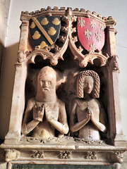 bakewell  church, derbs (52)alabaster wall memorial of sir geoffrey foljambe +1380, his wife in a nebule headdress