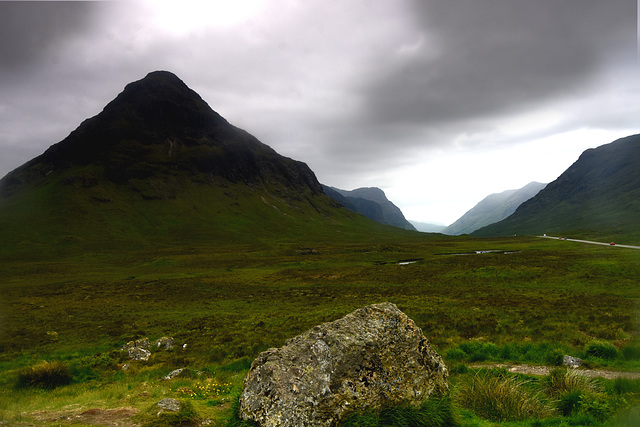 Glencoe view point on A82 road, and a rock