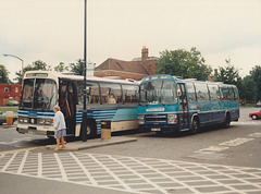 287/02 Premier Travel Services BVA 789V and Cambus VYU 763S at Baldock - 31 Aug 1985