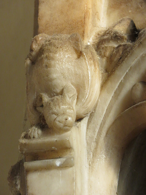 bakewell  church, derbs (54)bat on alabaster wall memorial of sir geoffrey foljambe +1380