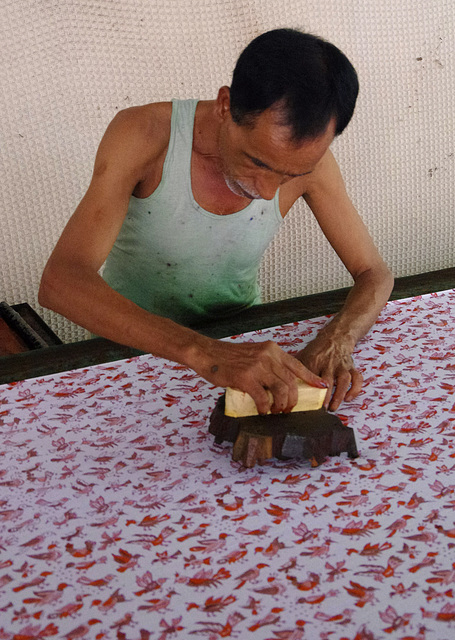 Demonstration of hand-block printing