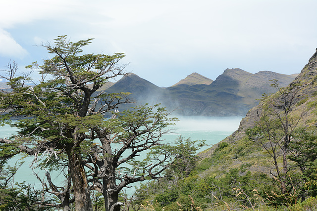 Chile, The Squally Wind Rises the Water Dust from the Surface of the Nordenskjöld Lake