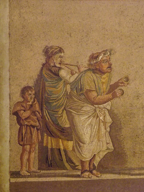Detail of a Mosaic of a Comedy Scene Signed by Dioscurides of Samos in the Naples Archaeological Museum, July 2012