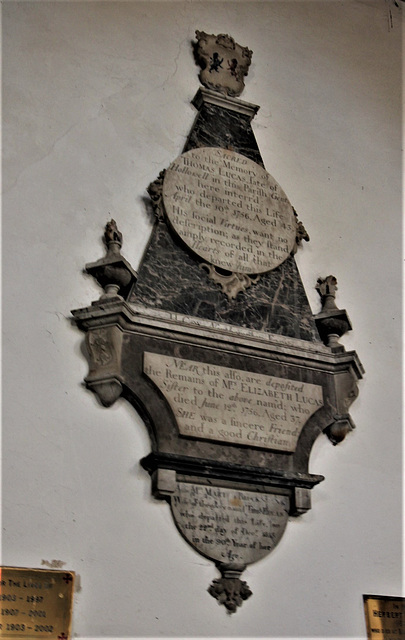 Memorial to Thomas & Elizabeth Lucas, Guilsborough Church, Northmptonshire