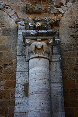 Italy, Toscana, Column at the Door to the Abbey of Sant'Antimo