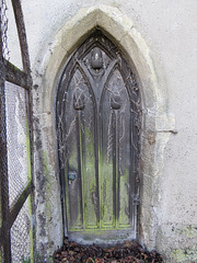 gestingthorpe church, essex (7)disused priests' door with acorns, mid c20 ?