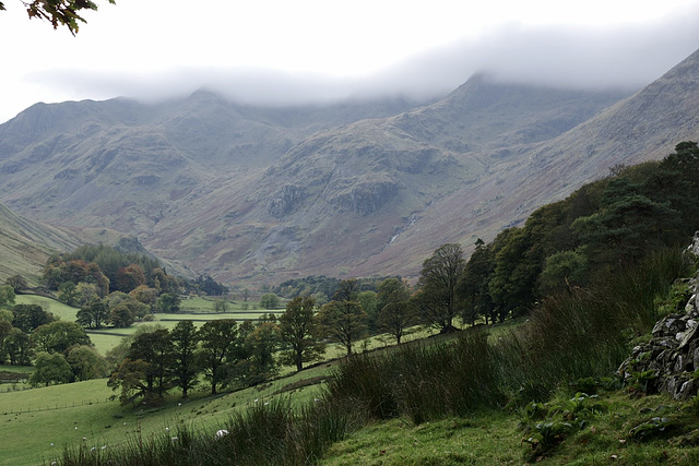 Grisedale, cloud topped mountains